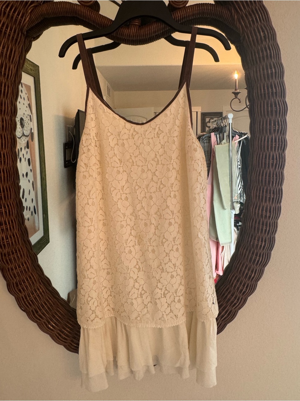 White Crow Cream Lace Slip with Brown Trim